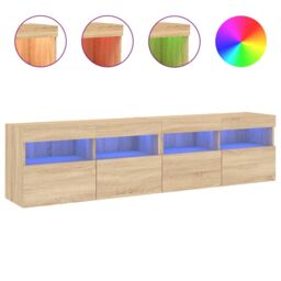 Berkfield Home TV Wall Cabinets with LED Lights 2 pcs Sonoma Oak 80x30x40 cm in Brown - Size: 80 x 30 x 40 cm - thumbnail 2