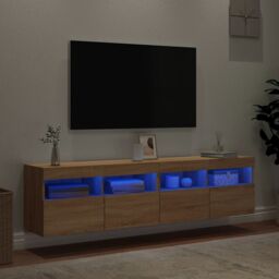 Berkfield Home TV Wall Cabinets with LED Lights 2 pcs Sonoma Oak 80x30x40 cm in Brown - Size: 80 x 30 x 40 cm - thumbnail 4
