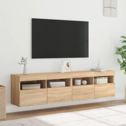 Berkfield Home TV Wall Cabinets with LED Lights 2 pcs Sonoma Oak 80x30x40 cm in Brown - Size: 80 x 30 x 40 cm - thumbnail 5