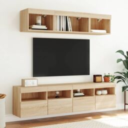 Berkfield Home TV Wall Cabinets with LED Lights 2 pcs Sonoma Oak 80x30x40 cm in Brown - Size: 80 x 30 x 40 cm - thumbnail 6