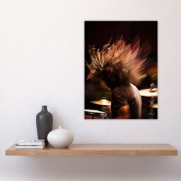 "Artery8 Wall Art Print Drummer Action Photograph Mid-Performance Hard Rock Drums Music Gig Musician Poster in Brown - Size: W24"" x H32""" - thumbnail 4
