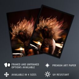 "Artery8 Wall Art Print Drummer Action Photograph Mid-Performance Hard Rock Drums Music Gig Musician Poster in Brown - Size: W24"" x H32""" - thumbnail 2