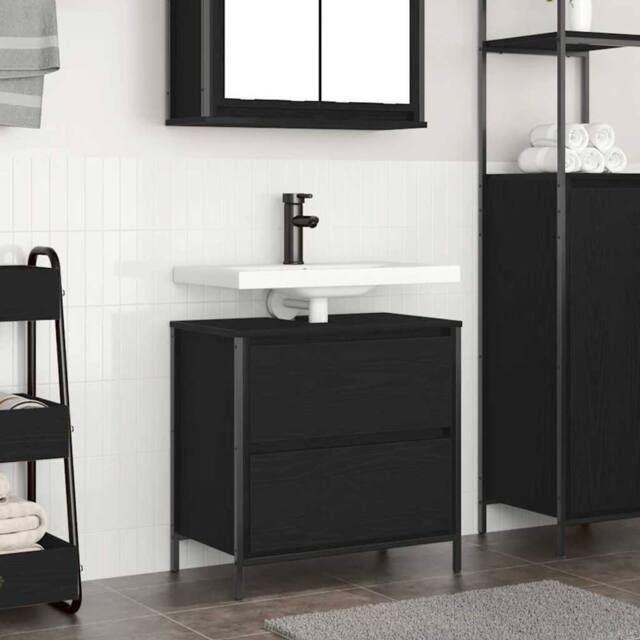 Berkfield Home Bathroom Basin Cabinet with Drawers Black Oak 60x34.5x60 cm - image 1
