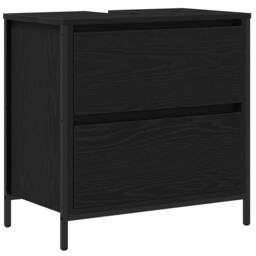 Berkfield Home Bathroom Basin Cabinet with Drawers Black Oak 60x34.5x60 cm - thumbnail 2