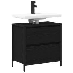 Berkfield Home Bathroom Basin Cabinet with Drawers Black Oak 60x34.5x60 cm - thumbnail 4