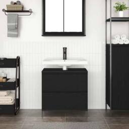 Berkfield Home Bathroom Basin Cabinet with Drawers Black Oak 60x34.5x60 cm - thumbnail 3