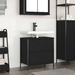 Berkfield Home Bathroom Basin Cabinet with Drawers Black Oak 60x34.5x60 cm