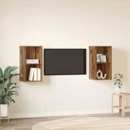 Berkfield Home Wall TV Cabinet 2 pcs Old wood 37 x 37 x 72 cm Engineered wood in Brown - thumbnail 4