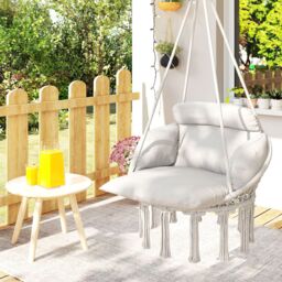 OUTSUNNY Hammock Chair, Boho Hanging Swing Chair with Cushion, Cream White - thumbnail 9