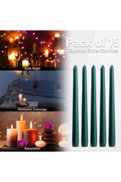 Deco Express Candles Set Classic Dripless Tapered Metallic Unscented 8 Hours Décor in Green - Size: 15 Pack - thumbnail 6