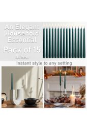 Deco Express Candles Set Classic Dripless Tapered Metallic Unscented 8 Hours Décor in Green - Size: 15 Pack - thumbnail 3