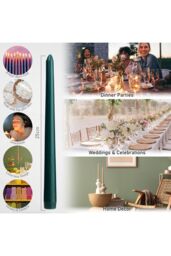 Deco Express Candles Set Classic Dripless Tapered Metallic Unscented 8 Hours Décor in Green - Size: 15 Pack - thumbnail 4