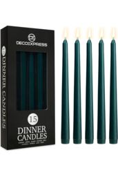 Deco Express Candles Set Classic Dripless Tapered Metallic Unscented 8 Hours Décor in Green - Size: 15 Pack