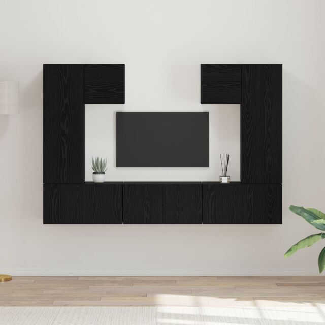 Berkfield Home TV Cabinet Set with Shelf Wall-mounted with Storage with Door 7 pcs Black oak Engineered wood - image 1