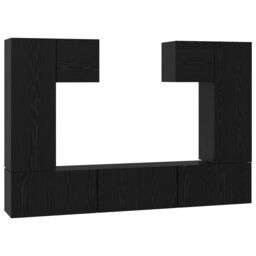 Berkfield Home TV Cabinet Set with Shelf Wall-mounted with Storage with Door 7 pcs Black oak Engineered wood - thumbnail 2