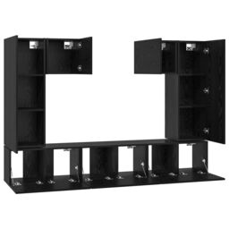 Berkfield Home TV Cabinet Set with Shelf Wall-mounted with Storage with Door 7 pcs Black oak Engineered wood - thumbnail 8