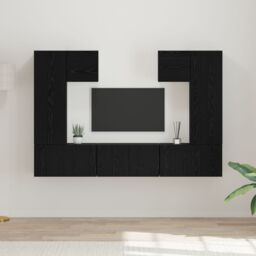 Berkfield Home TV Cabinet Set with Shelf Wall-mounted with Storage with Door 7 pcs Black oak Engineered wood - thumbnail 1