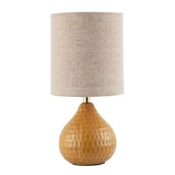 Happy Homewares Mustard Ceramic Gloss Table Lamp with Natural Oatmeal Linen Shade - thumbnail 1