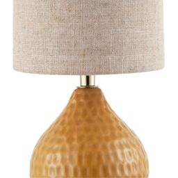 Happy Homewares Mustard Ceramic Gloss Table Lamp with Natural Oatmeal Linen Shade - thumbnail 2