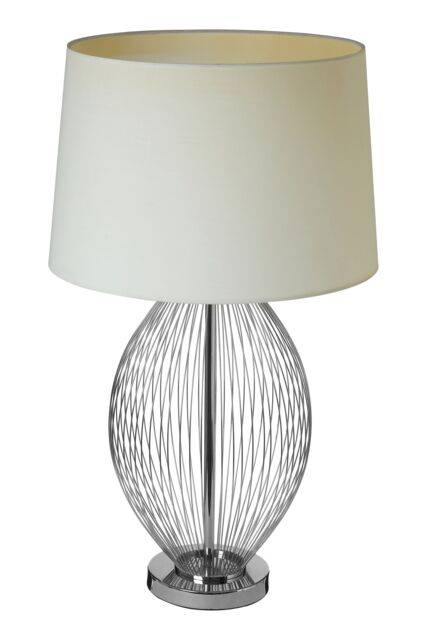 Orsina Chrome Wireframe Table Lamp with Linen Shade, Contemporary Curved Accent Lamp for Living Room in Silver - image 1