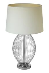 Orsina Chrome Wireframe Table Lamp with Linen Shade, Contemporary Curved Accent Lamp for Living Room in Silver