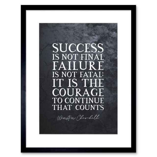 "Artery8 Wall Art Print Slate Quote Winston Churchill Success Artwork Framed 9X7 Inch in Black - Size: W7"" x H9""" - image 1