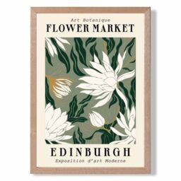 ARTZE Edinburgh Green & White Flower Market Exhibition Framed Print SIZE: A2 with Oak Frame in Beige - Size: A4 - thumbnail 1