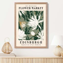 ARTZE Edinburgh Green & White Flower Market Exhibition Framed Print SIZE: A2 with Oak Frame in Beige - Size: A4 - thumbnail 2