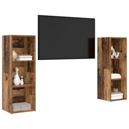 Berkfield Home with Shelf with Storage 2 pcs Old wood 107 x 35 x 37 cm Engineered wood in Brown - thumbnail 3