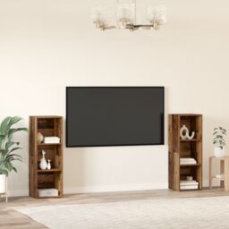 Berkfield Home with Shelf with Storage 2 pcs Old wood 107 x 35 x 37 cm Engineered wood in Brown - thumbnail 4