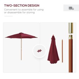OUTSUNNY 3m Fir Wooden Garden Parasol Sun Shade Outdoor Umbrella Canopy in Red - thumbnail 7