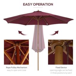 OUTSUNNY 3m Fir Wooden Garden Parasol Sun Shade Outdoor Umbrella Canopy in Red - thumbnail 4