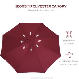 OUTSUNNY 3m Fir Wooden Garden Parasol Sun Shade Outdoor Umbrella Canopy in Red - thumbnail 6