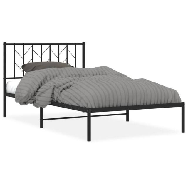 Berkfield Home Metal Bed Frame without Mattress with Headboard Black 107x203cm - Size: 107x203 cm - image 1
