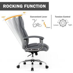 Costway PU Leather Office Chair Padded Modern Executive Chair Computer Desk in Grey - thumbnail 2