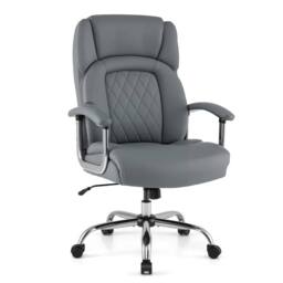 Costway PU Leather Office Chair Padded Modern Executive Chair Computer Desk in Grey - thumbnail 3