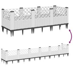 Berkfield Home Beautiful Garden Planter with Pegs White 123.5x43.5x43.5 cm PP - thumbnail 6