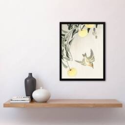 Artery8 Cuckoo In Early Summer Rain Vintage Japan Framed Wall Art Print Koson in Yellow - Size: A4 - thumbnail 4