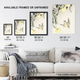 Artery8 Cuckoo In Early Summer Rain Vintage Japan Framed Wall Art Print Koson in Yellow - Size: A4 - thumbnail 3