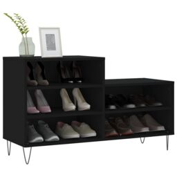 Berkfield Home Shoe Cabinet Black 102x36x60 cm Engineered Wood - Size: 102 x 36 x 60 cm - thumbnail 3