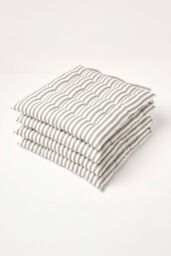 Homescapes Set of 4 Grey Stripe Seat Pad with Button Straps 100% Cotton 40 x 40 cm - Size: 40 cm x 40 cm - thumbnail 1