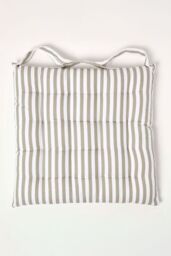 Homescapes Set of 4 Grey Stripe Seat Pad with Button Straps 100% Cotton 40 x 40 cm - Size: 40 cm x 40 cm - thumbnail 4
