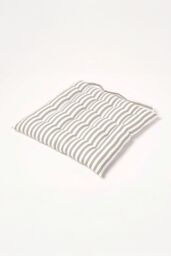 Homescapes Set of 4 Grey Stripe Seat Pad with Button Straps 100% Cotton 40 x 40 cm - Size: 40 cm x 40 cm - thumbnail 2