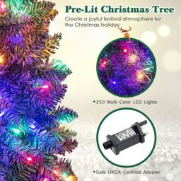 Gymax 6 FT Pre-Lit Christmas Slim Tree 475 Tips 250 Colorful Lights Metal Base in Green - Size: 6ft - thumbnail 2