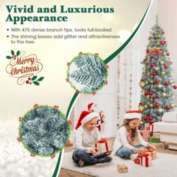 Gymax 6 FT Pre-Lit Christmas Slim Tree 475 Tips 250 Colorful Lights Metal Base in Green - Size: 6ft - thumbnail 3