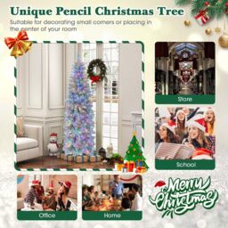 Gymax 6 FT Pre-Lit Christmas Slim Tree 475 Tips 250 Colorful Lights Metal Base in Green - Size: 6ft - thumbnail 4