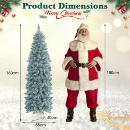 Gymax 6 FT Pre-Lit Christmas Slim Tree 475 Tips 250 Colorful Lights Metal Base in Green - Size: 6ft - thumbnail 6
