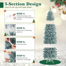 Gymax 6 FT Pre-Lit Christmas Slim Tree 475 Tips 250 Colorful Lights Metal Base in Green - Size: 6ft - thumbnail 5