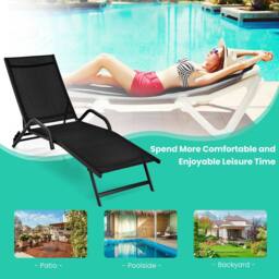 Costway Set of 2 Outdoor Chaise Lounge Chairs 5-Position Adjustable Recliners Sun Lounge in Black - thumbnail 6