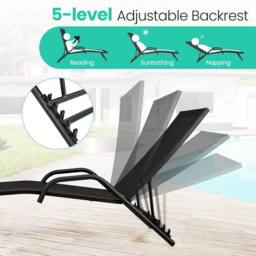 Costway Set of 2 Outdoor Chaise Lounge Chairs 5-Position Adjustable Recliners Sun Lounge in Black - thumbnail 4